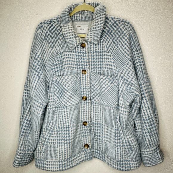 Greylin Blue & White Houndstooth Check Plaid Button Front Collared Jacket L - Picture 4 of 16